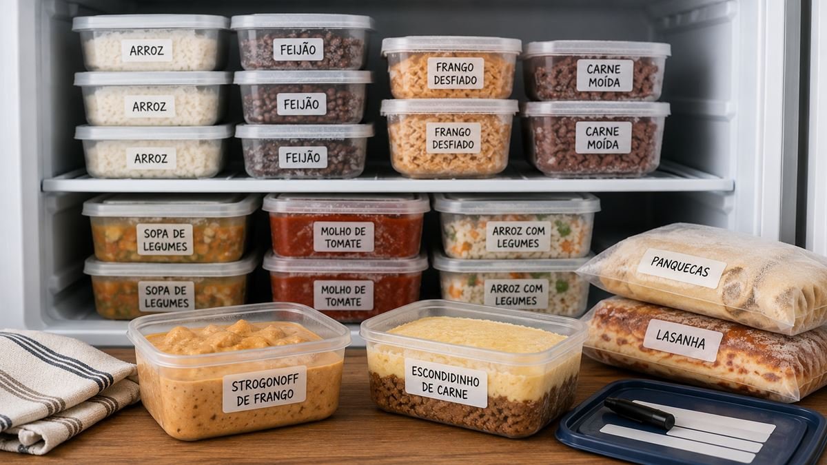 Refeições prontas separadas em potes próprios para congelamento