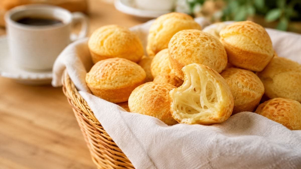 Pão de queijo de liquidificador fácil servido ainda quente