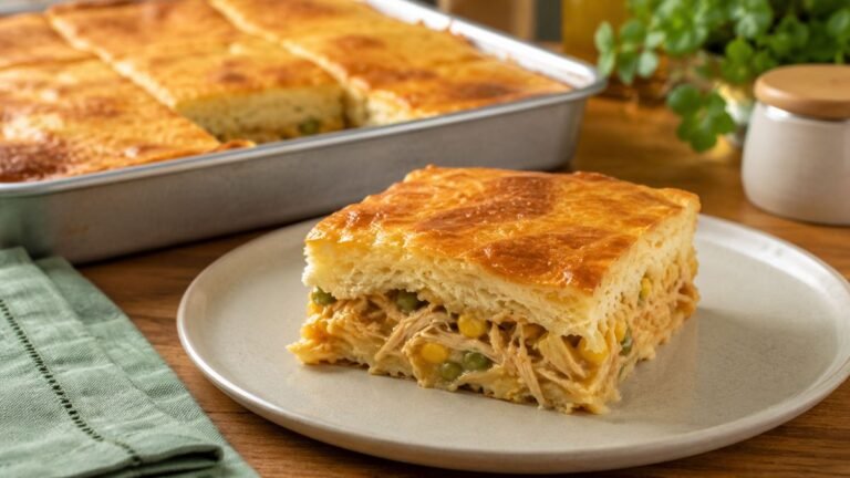 Torta de frango de liquidificador fácil cortada em pedaços