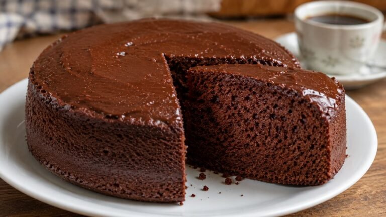 Bolo de chocolate simples e fofinho cortado em fatias